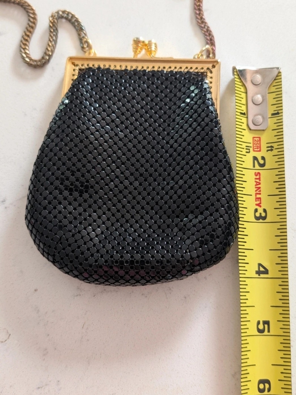 Whiting & Davis Black Mesh Mini Evening Bag with Gold Frame